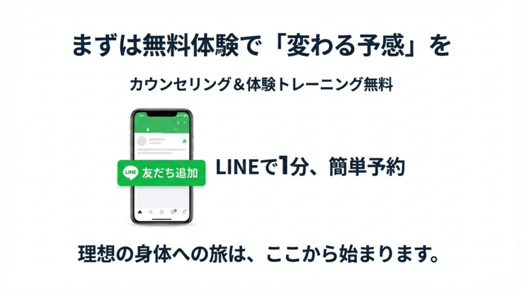公式LINEから1分で完了する無料体験・カウンセリングの予約案内 。